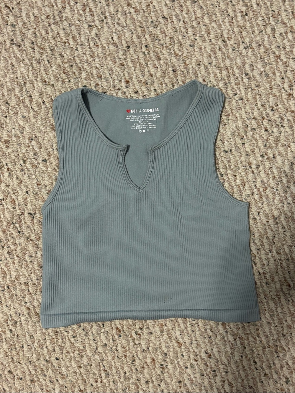 Bella Seamless Ribbed Notch-Neck Crop Tank Top - light blue
